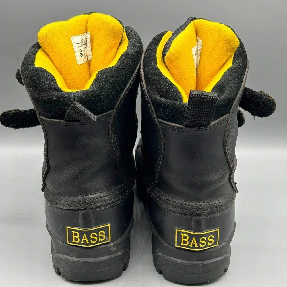 Bass Zamboni Snow‎ Boots Men 3 Winter Black Leather Rubber Thermolite Insulated